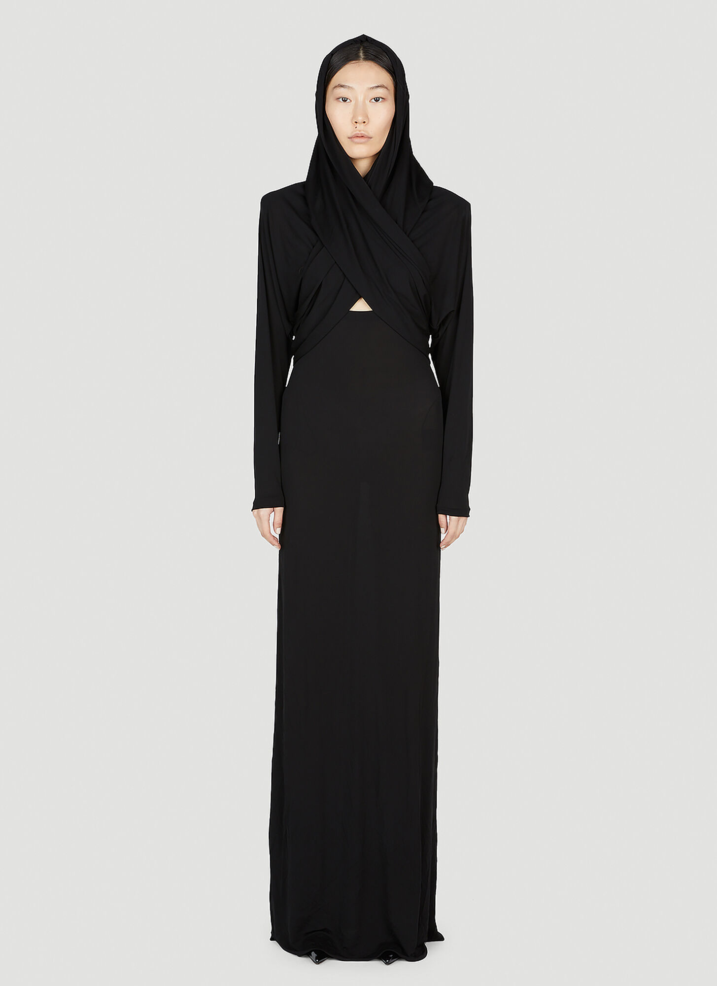 Saint Laurent Hooded Maxi Dress In Black