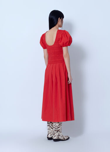 LN-CC® - GANNI: Stretch Cotton Long Smocked Pleated Dress - Red GANNI Stretch Cotton Long Smocked Pleated Dress Red gan0265037