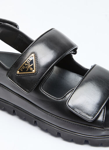 Prada Logo Plaque Leather Sandals Black pra0256020