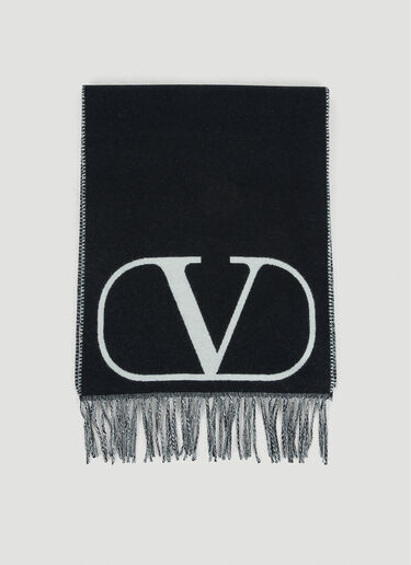 Valentino フリンジ ロゴ ジャカードスカーフ ブラック val0149055
