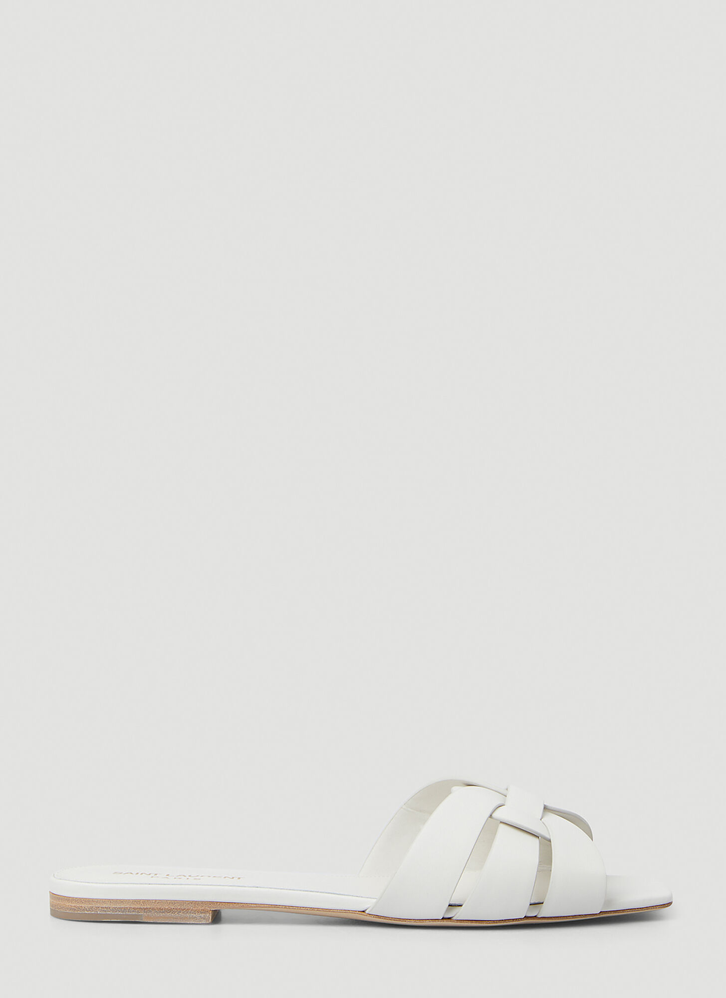 Saint Laurent White Slide Sandals With Square Toe For Women