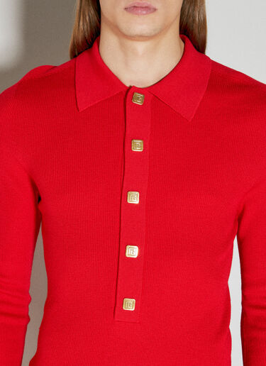 Balmain Wool Knit Polo Shirt Red bln0154003