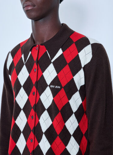 LN-CC® - Miu Miu: Cashmere Argyle Cardigan - Brown Miu Miu Cashmere Argyle Cardigan Brown miu0166018