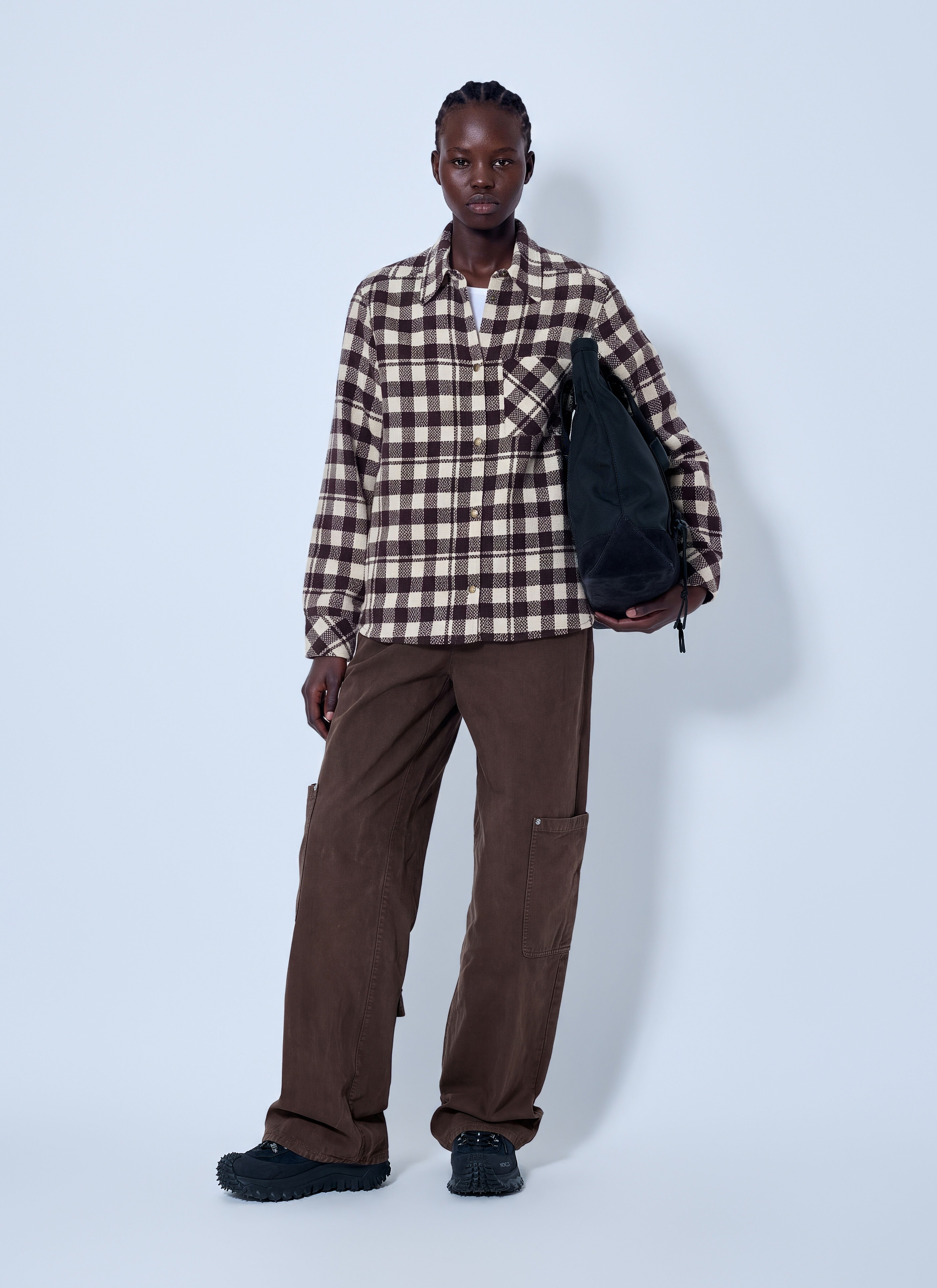 Moncler Women's' Checked Wool Shirt in Brown | LN-CC®