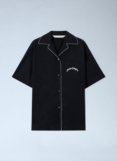 LN-CC® - Palm Angels: Curved Logo Bowling Shirt - Black Palm Angels Curved Logo Bowling Shirt Black pma0264225