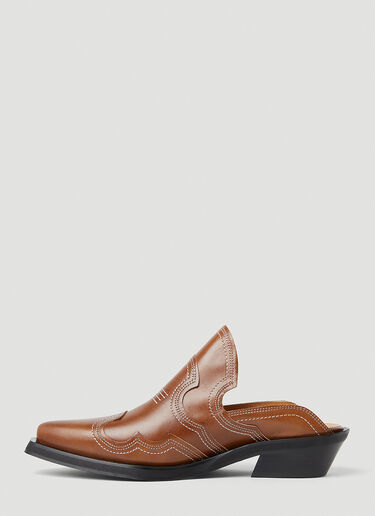 GANNI Embroidered Western Mules Brown gan0253025