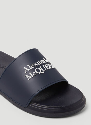 Alexander McQueen Logo Embossed Slides Blue amq0148027