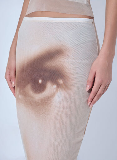 LN-CC® - Jean Paul Gaultier: Mesh Printed Face Long Skirt - Beige Jean Paul Gaultier Mesh Printed Face Long Skirt Beige jpg0266006