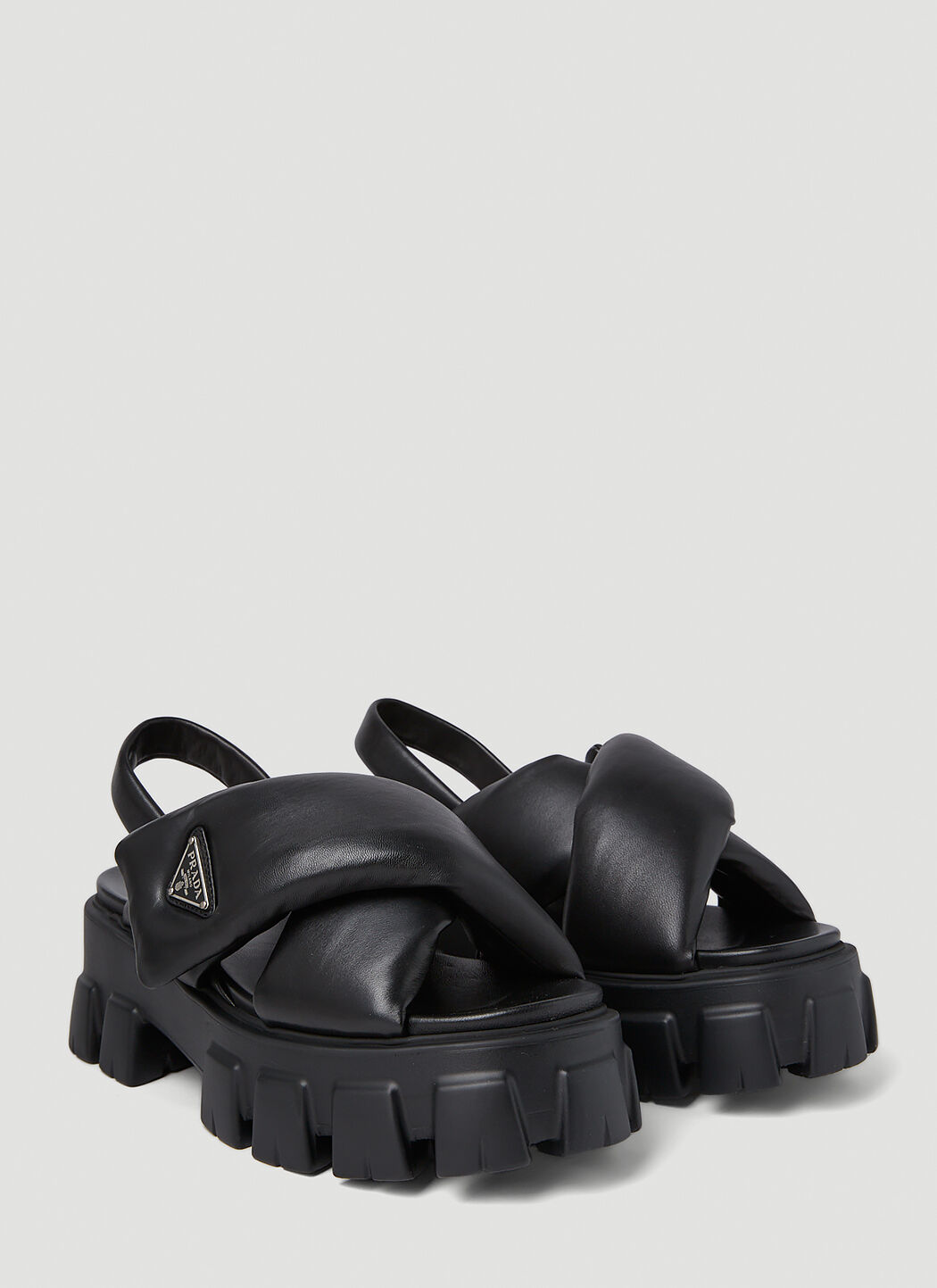 Prada Padded Track Sole Sandals in Black | LN-CC