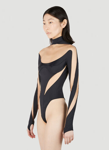 Mugler Structured Cut Out Illusion Bodysuit Black mug0251038