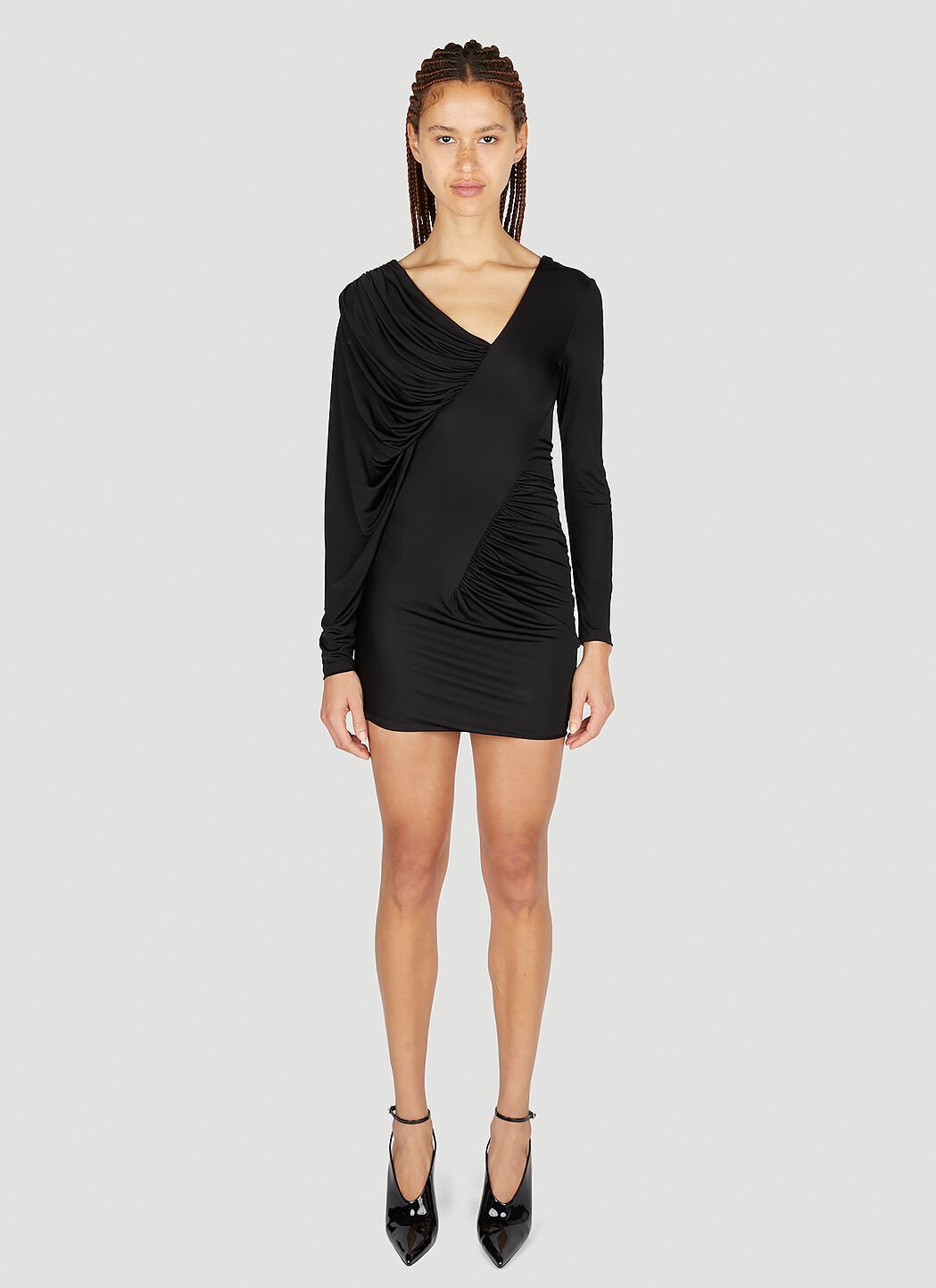 Mugler Draped Mini Dress Black mug0251026