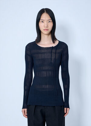 Yohji Yamamoto Rib Tuck D Round Neck Top Navy yoy0264006