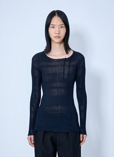Yohji Yamamoto Rib Tuck D Round Neck Top Navy yoy0264006