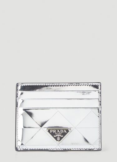 Prada Logo Plaque Card Holder Silver pra0147090