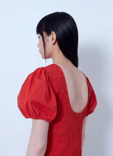 LN-CC® - GANNI: Stretch Cotton Long Smocked Pleated Dress - Red GANNI Stretch Cotton Long Smocked Pleated Dress Red gan0265037
