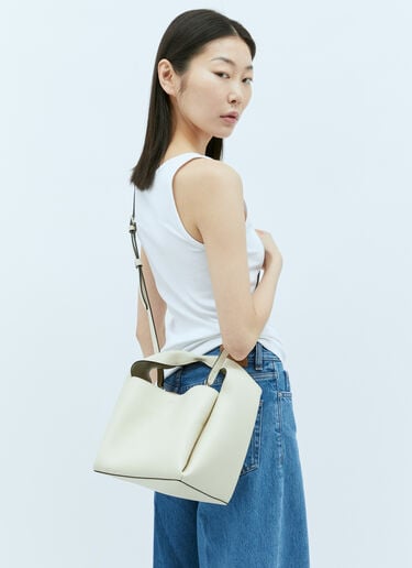 TOTEME Logo Print Leather Bucket Bag White tot0256036