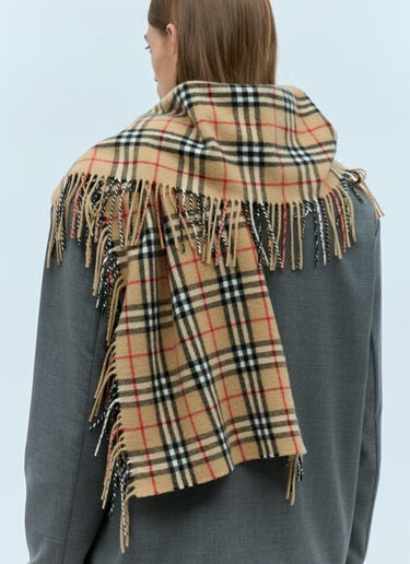 Burberry Check Cashmere Fringed Scarf Beige bur0355005
