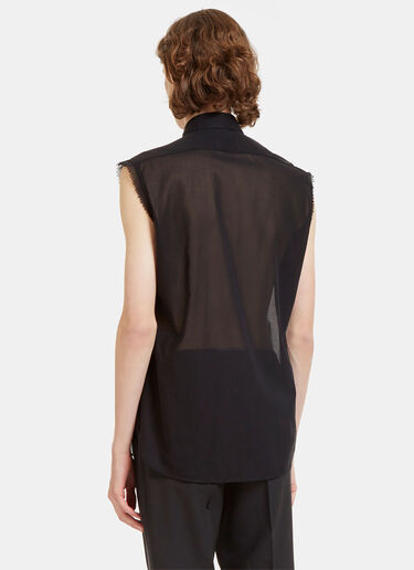 Saint Laurent Raw-Edged Sheer Sleeveless Shirt Black sla0128059