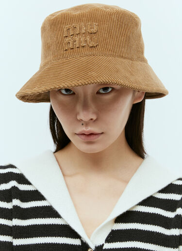 Miu Miu Embossed Logo Velvet Bucket Hat Brown miu0255025