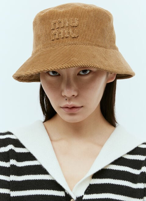 Miu Miu Embossed Logo Velvet Bucket Hat Khaki miu0256082