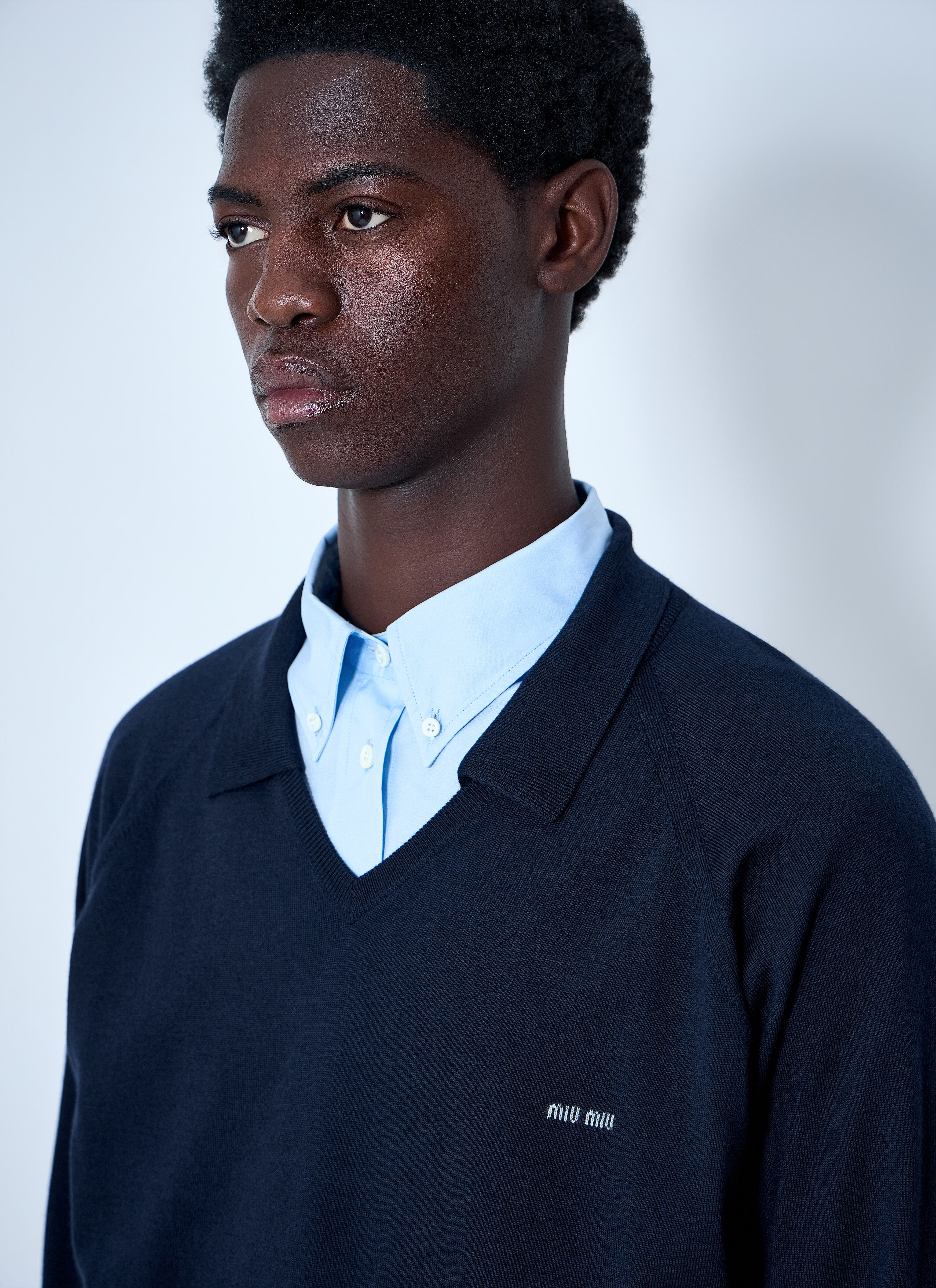 Miu Miu Men's' V-Neck Knit Sweater in Blue | LN-CC®