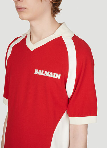 Balmain Retro Logo Print Polo Shirt Red bln0153011