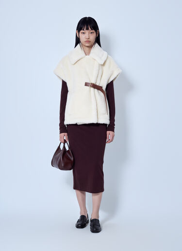 LN-CC® - Max Mara: Shearling Belted Gilet - White Max Mara Shearling Belted Gilet White max0266083