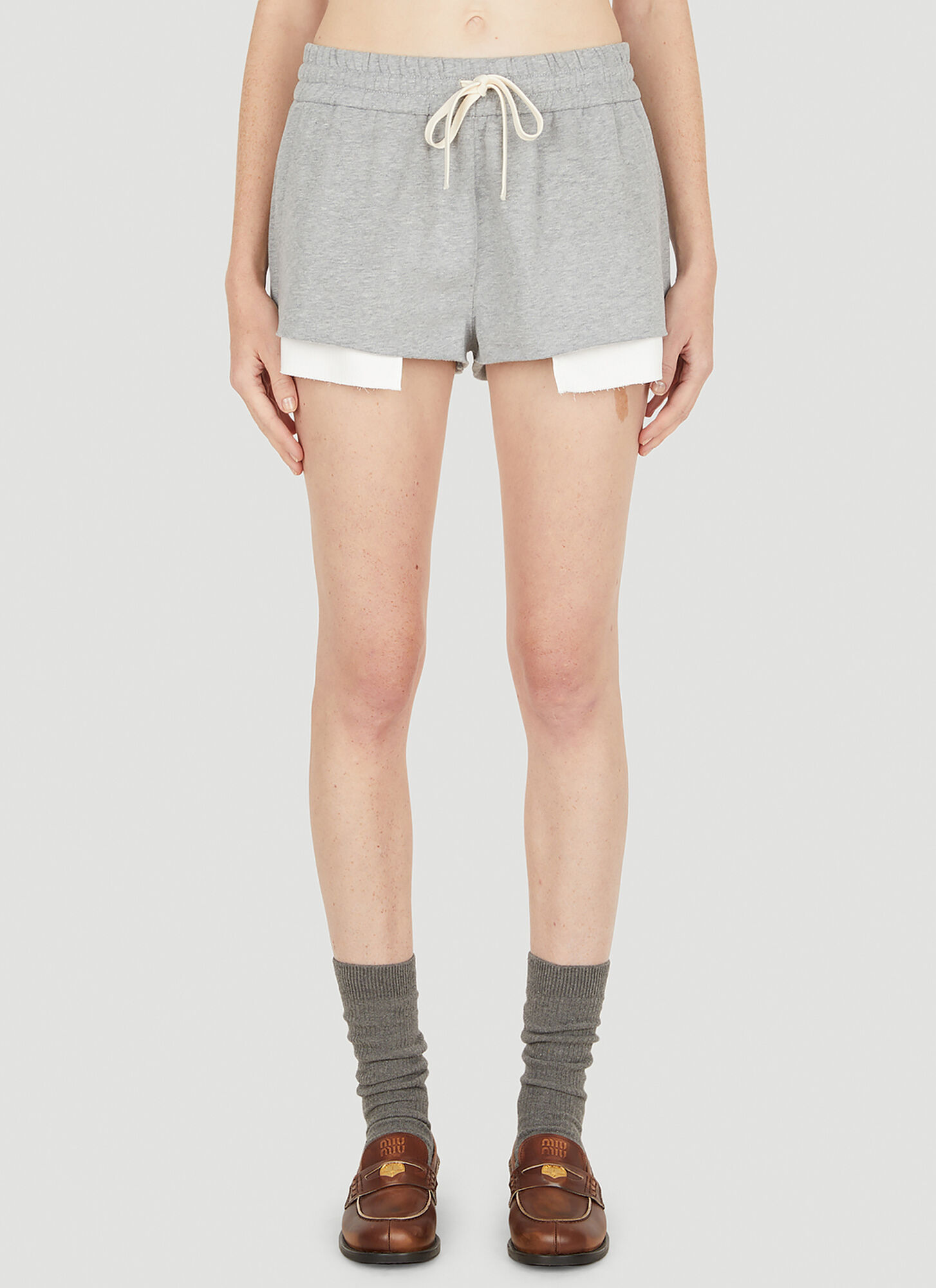 Miu Miu Layered-detail Cotton Shorts In Grey