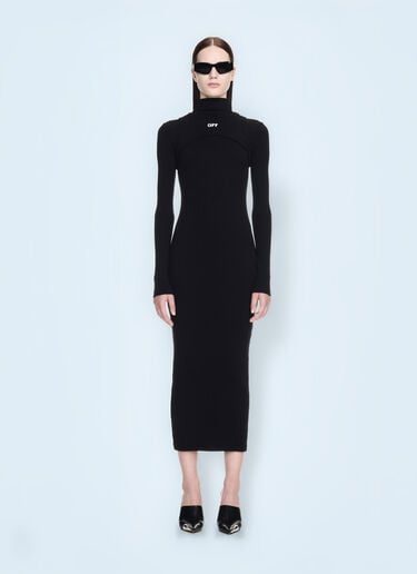 Off-White Off Stamp Ribbed Midi Dress Black ofw0260011