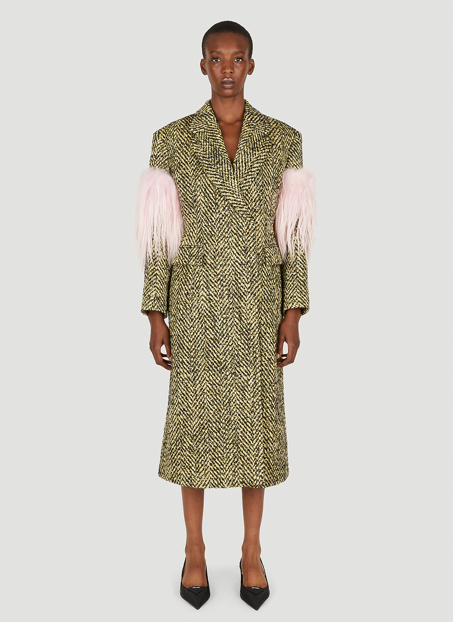 PRADA FAUX FUR HERRINGBONE COAT