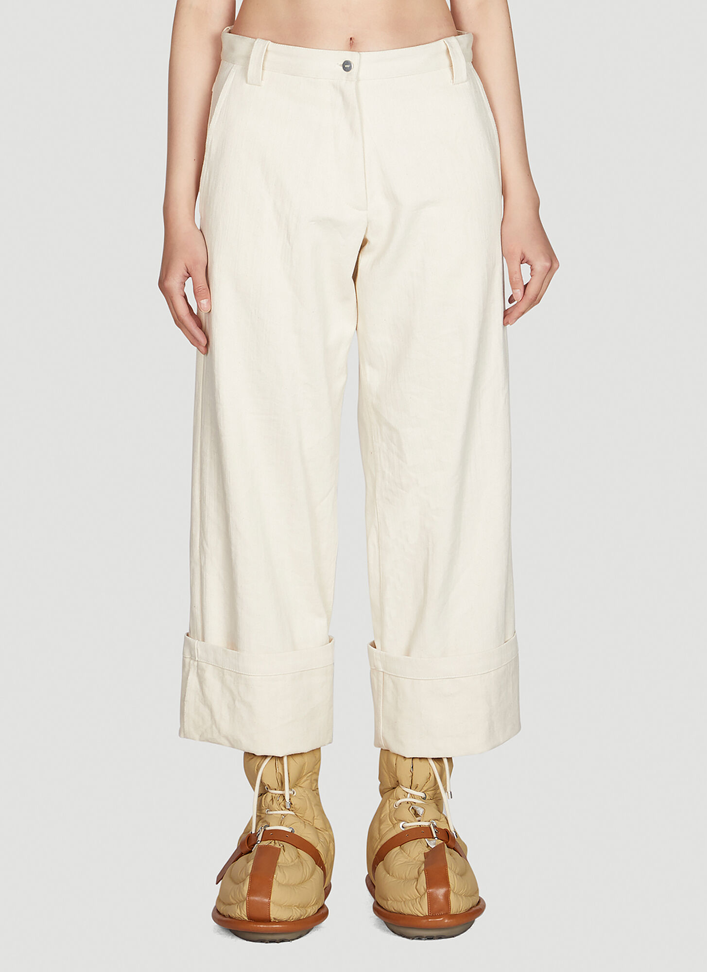 Moncler Turn Up Pants In Cream