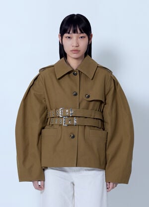 GANNI Workwear Canvas Short Peplum Jacket Khaki gan0265016