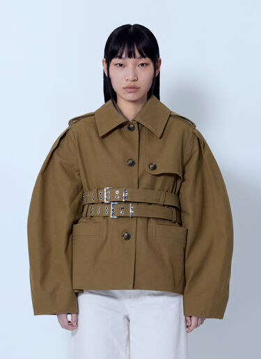 LN-CC® - GANNI: Workwear Canvas Short Peplum Jacket - Khaki GANNI Workwear Canvas Short Peplum Jacket Khaki gan0265016