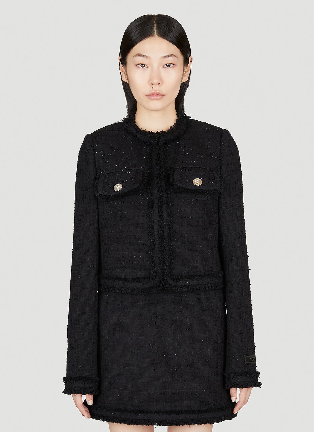 Versace Tweed Cardigan Jacket Black ver0251025
