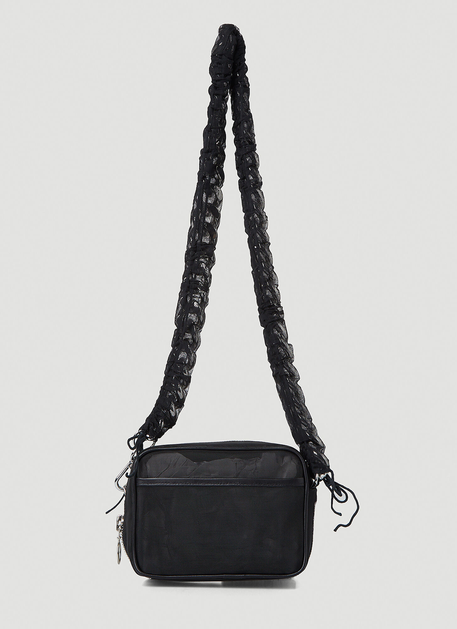 Kara Tulle Leather Camera Shoulder Bag In Black