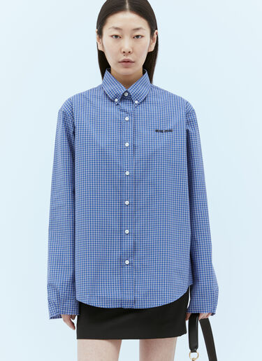 Miu Miu Logo Embroidery Checked Shirt Blue miu0356003