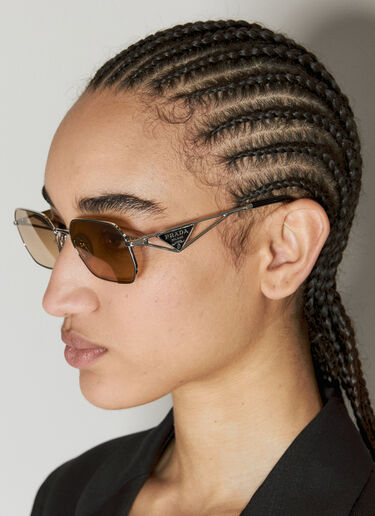 Prada Logo Plaque Sunglasses Silver lpr0255005