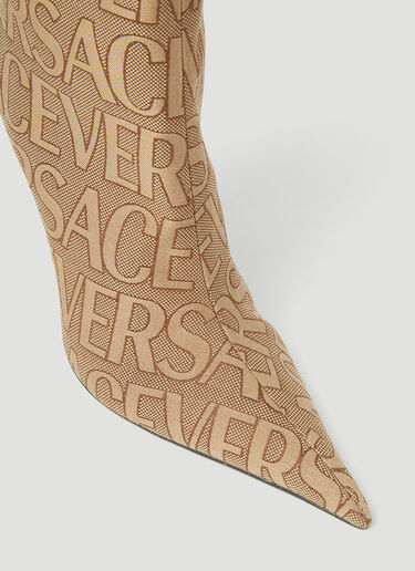 Versace Logo Jacquard High Heeled Boots Beige vrs0253026