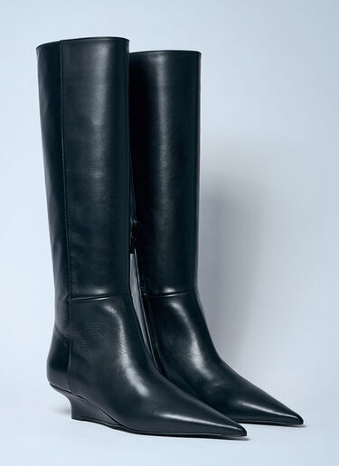 TOTEME Sharp Knee-High Leather Boots Black tot0259035