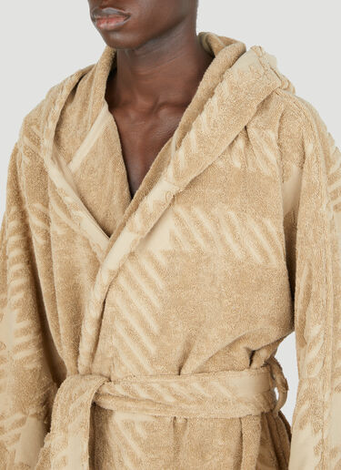 Check Cotton Jacquard Hooded Robe in Archive Beige