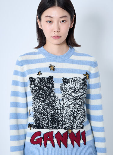 GANNI Striped Graphic Sweater Blue gan0259092