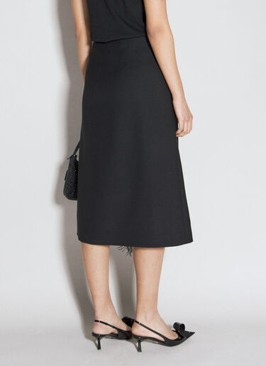 Prada Feather-Trimmed Wool Midi Skirt Black pra0255004