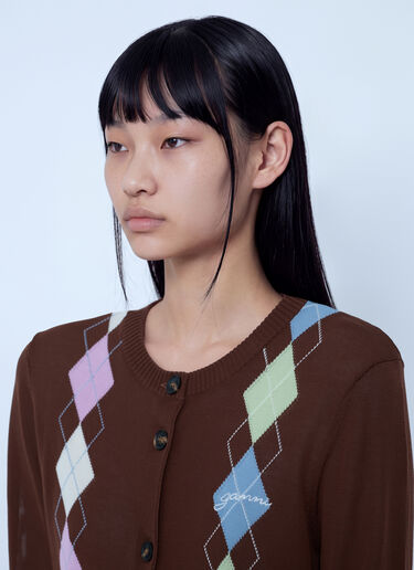 LN-CC® - GANNI: Light Cotton Argyle Cardigan - Brown GANNI Light Cotton Argyle Cardigan Brown gan0265019