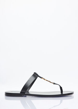 Saint Laurent Cassandre Leather Slides Black sla0158010