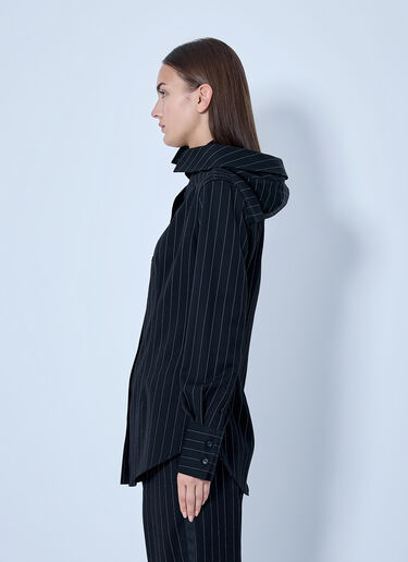 LN-CC® - Jean Paul Gaultier: Hooded Striped Shirt - Black Jean Paul Gaultier Hooded Striped Shirt Black jpg0266008