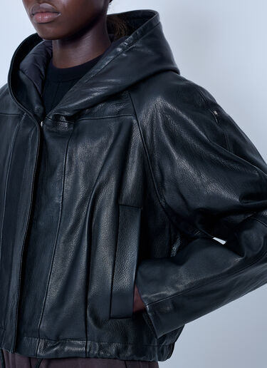 LN-CC® - Sportmax: Hooded Leather Jacket - Black Sportmax Hooded Leather Jacket Black spx0266002