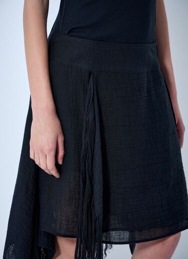 LN-CC® - Yohji Yamamoto: Asymmetric Fringe Skirt - Black Yohji Yamamoto Asymmetric Fringe Skirt Black yoy0264005