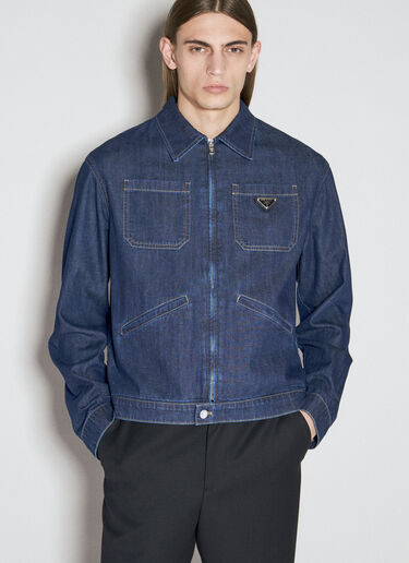 Prada Logo Plaque Denim Jacket Blue pra0156005