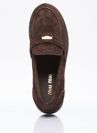 Coin Plaque Suede Loafers Miu Miu Coin Plaque Suede Loafers Brown miu0254029