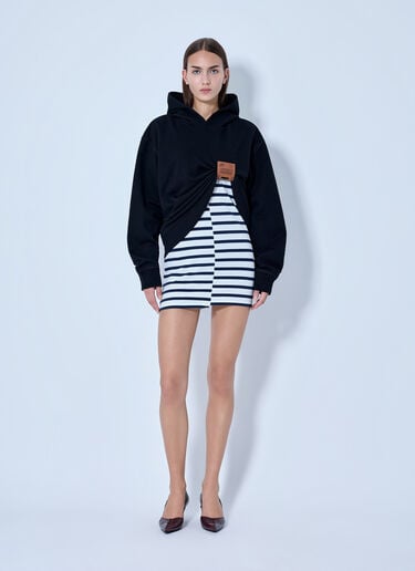 LN-CC® - Jean Paul Gaultier: Cotton Fleece Hoodie With Leather Tag Detail - Black Jean Paul Gaultier Cotton Fleece Hoodie With Leather Tag Detail Black jpg0266004